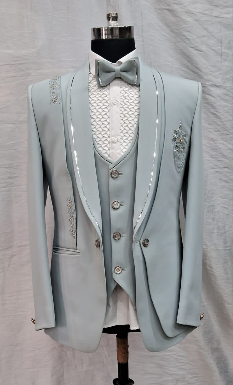 Pastel Blue Woven Italian Tuxedo Suit
